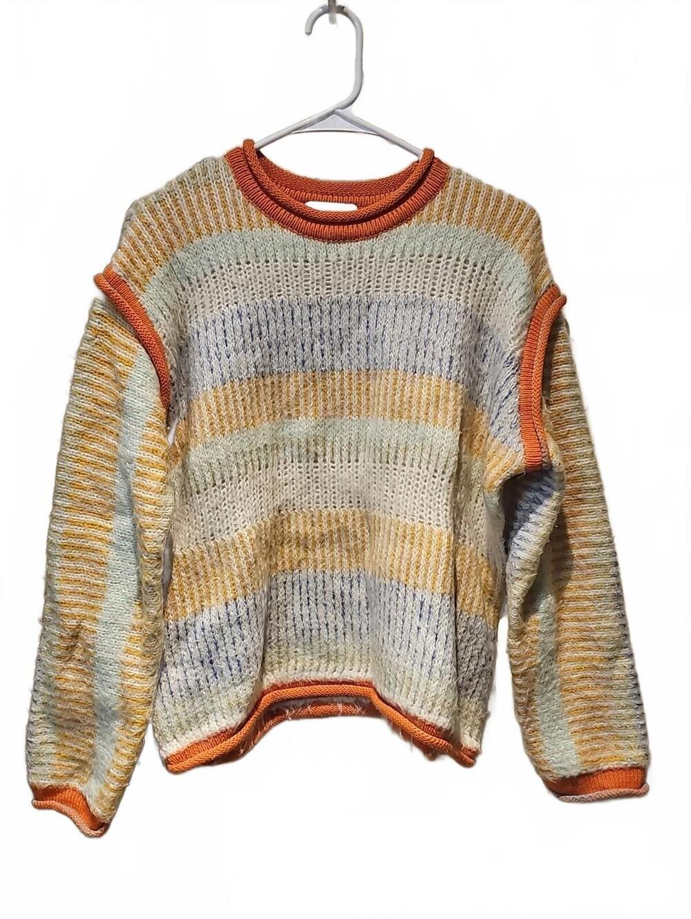 Urban Outfitters Soft and Fuzzy Relaxed Sweater Striped Orange Size Small NWOT
